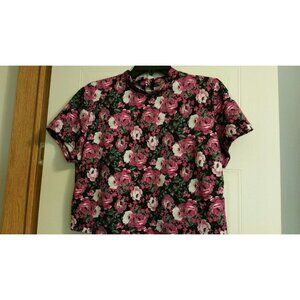New Womens Olsenboye Black Pink Mock Collar Crop Top Shirt Size XL juniors